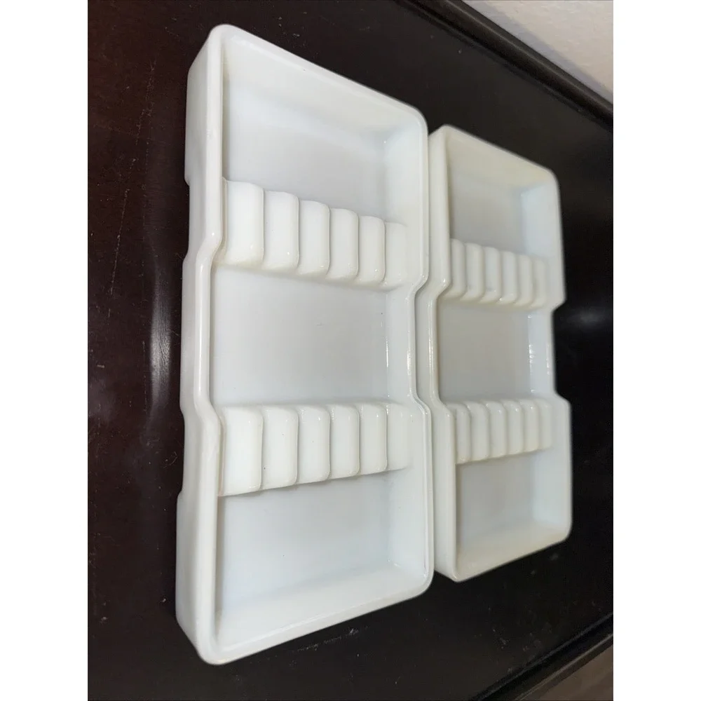 2 Vintage Milk Glass Dental Tool Trays Dentist American Cabinet‎